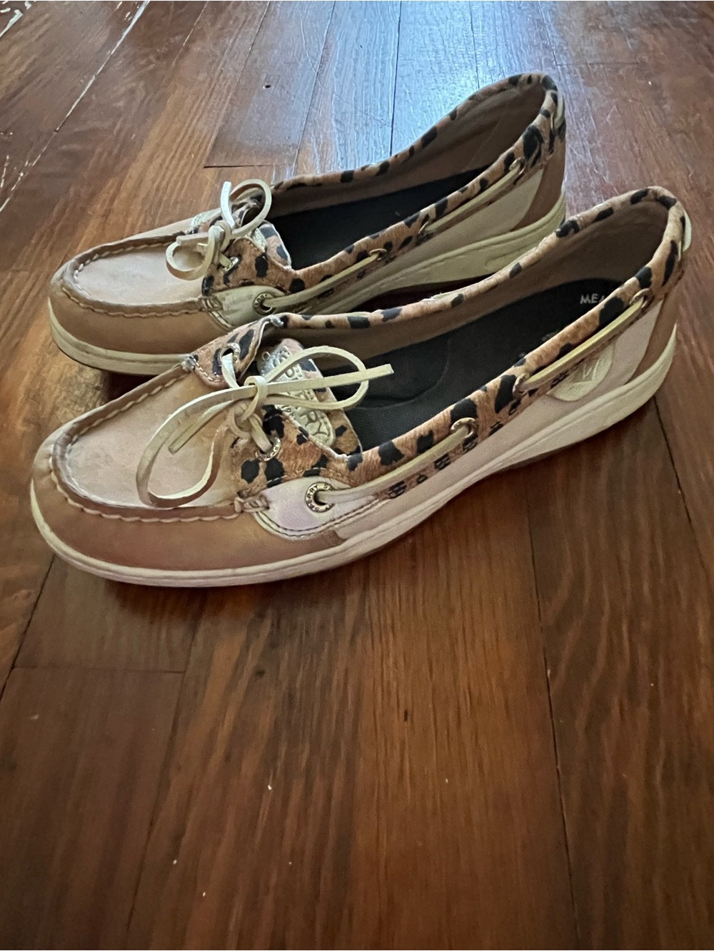 Sperry Top Sider Women's Leopard Trim Tan Boat Shoes